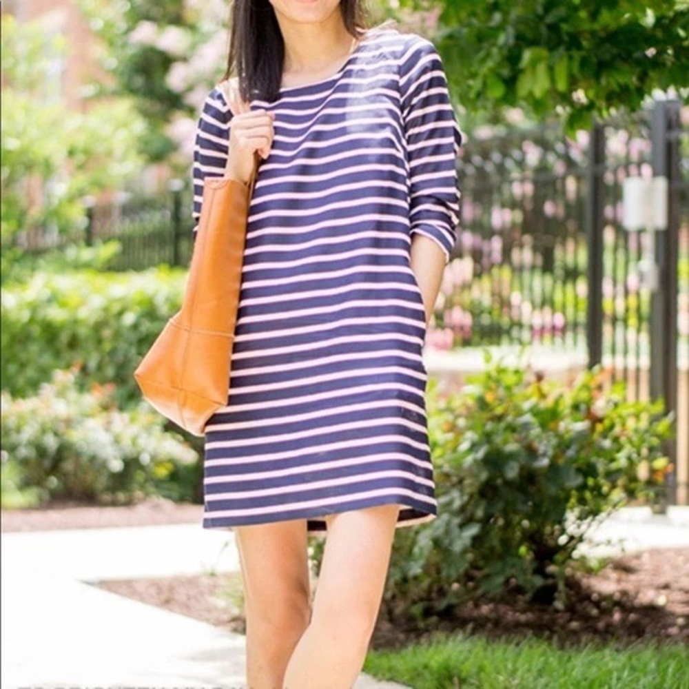 J Crew Navy Red and White Striped 100% Silk Dress size 6